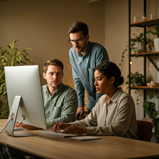 Equipo profesional colaborando en oficina moderna